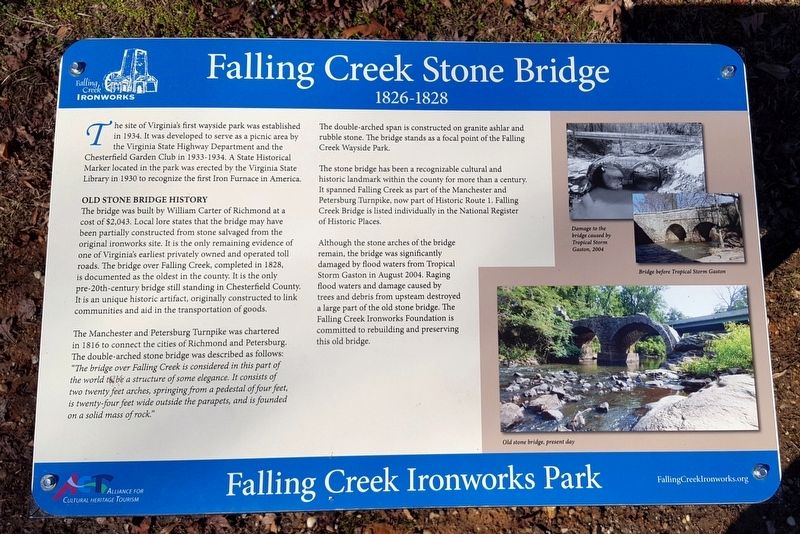 Falling Creek Stone Bridge Marker. Click for full size. Falling Creek Stone Bridge Marker image. Click for full size.