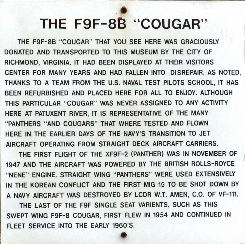 The F9F-8B “Cougar” Marker image. Click for full size.