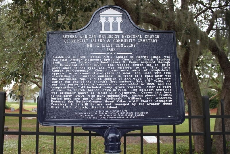 Bethel African Methodist Episcopal Church of Merritt Island & Community Cemetery Marker. Click for full size. Bethel African Methodist Episcopal Church of Merritt Island & Community Cemetery Marker image. Click for full size.