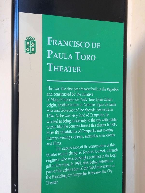 English text of additional Francisco de Paulo Toro Theater Marker image. Click for full size.