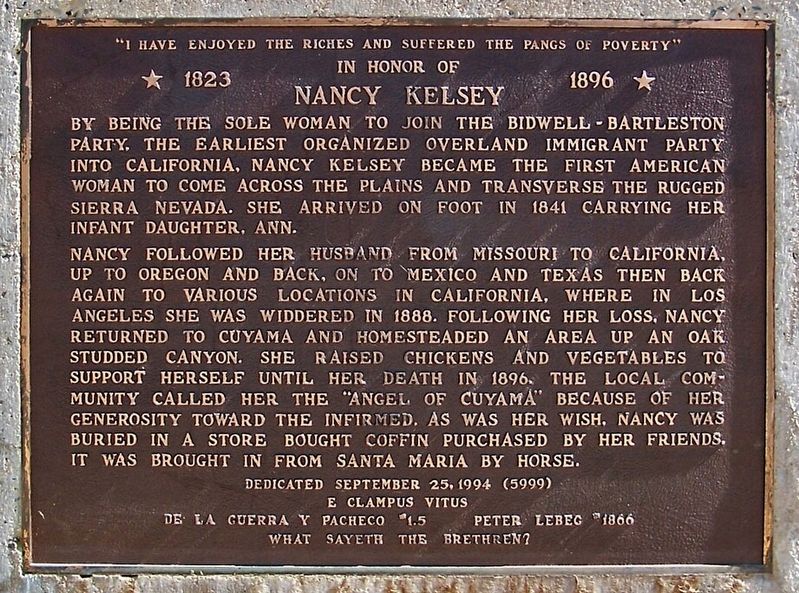 In Honor of Nancy Kelsey Marker image. Click for full size.
