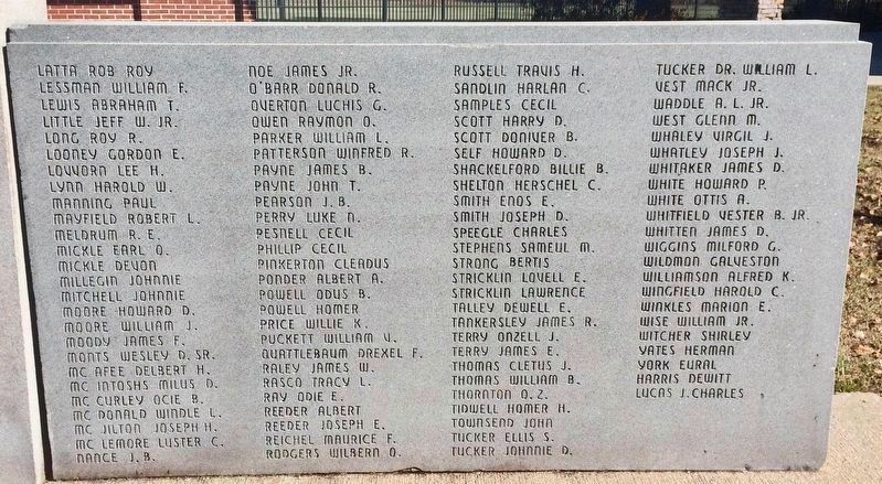 Closeup of WWII Memorial Roll of Honor (L-Y). Click for full size. Closeup of WWII Memorial Roll of Honor (L-Y) image. Click for full size.