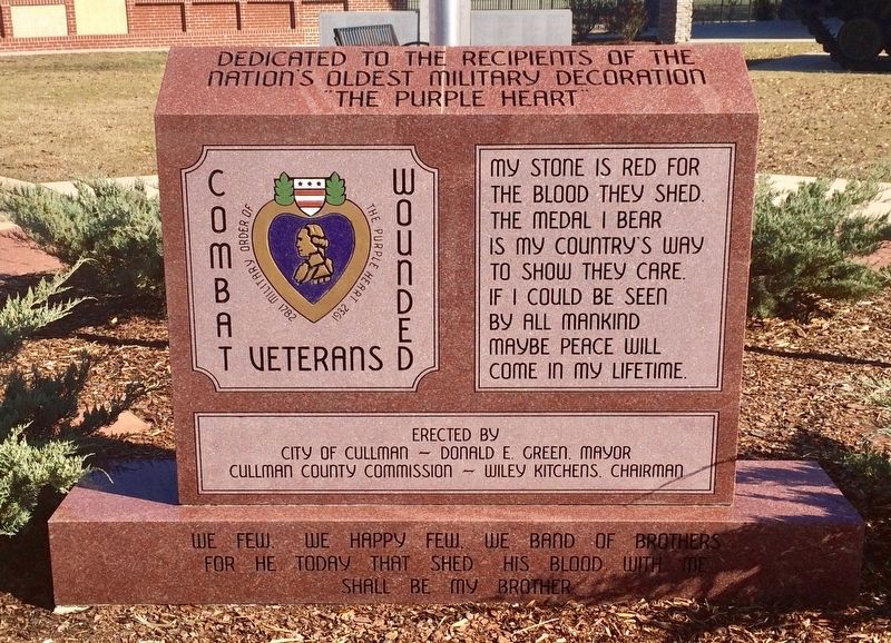 Combat Wounded Veterans Purple Heart Monument. Click for full size. Combat Wounded Veterans Purple Heart Monument image. Click for full size.