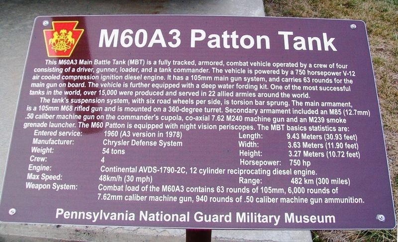 M60A3 Patton Tank Marker. Click for full size. M60A3 Patton Tank Marker image. Click for full size.