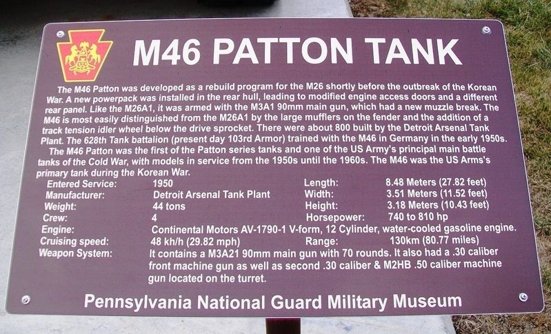 M46 Patton Tank Marker image. Click for full size.