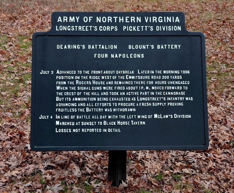 Blount's Battery - Dearing's Battalion Marker. Click for full size. Blount's Battery - Dearing's Battalion Marker image. Click for full size.