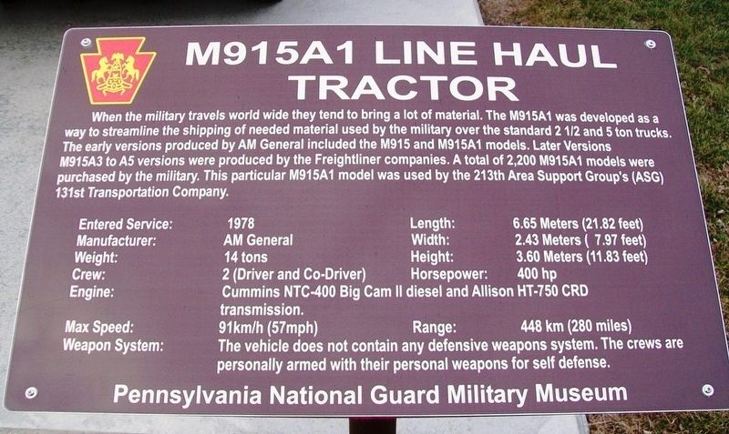 M915A1 Line Haul Tractor Marker image. Click for full size.