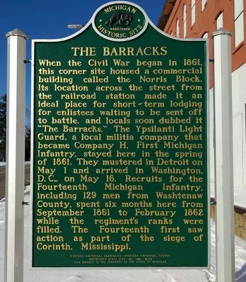 The Barracks / Ypsilanti in the Civil War Marker (side 1) image. Click for full size.