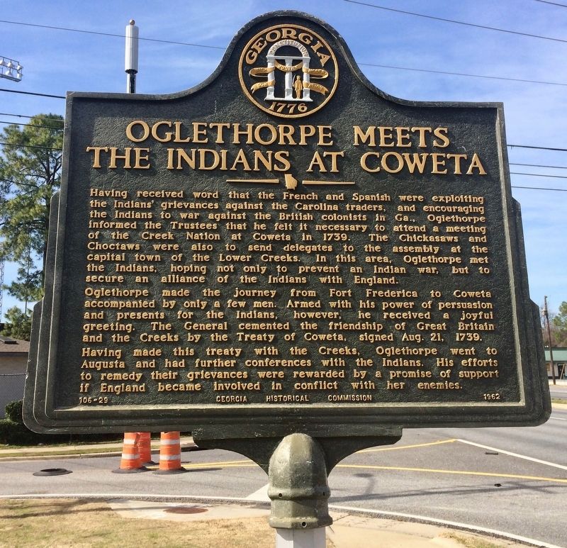 Oglethorpe Meets the Indians at Coweta Marker image. Click for full size.