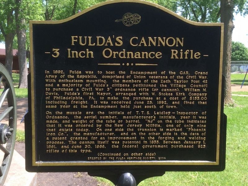 Fulda's Cannon Marker (front). Click for full size. Fulda's Cannon Marker (front) image. Click for full size.