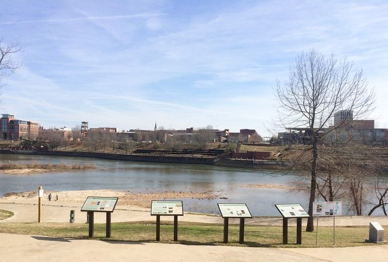 View of marker, far right, and of Columbus, Georgia across Chattahoochee River. image. Click for full size.