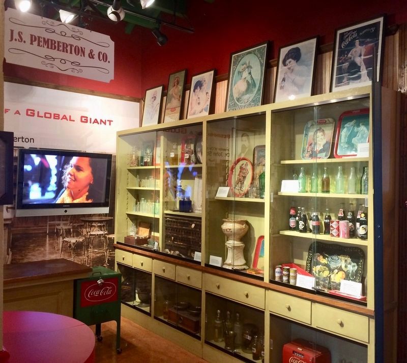 Display of Pemberton's drugstore memorabilia. image. Click for full size.