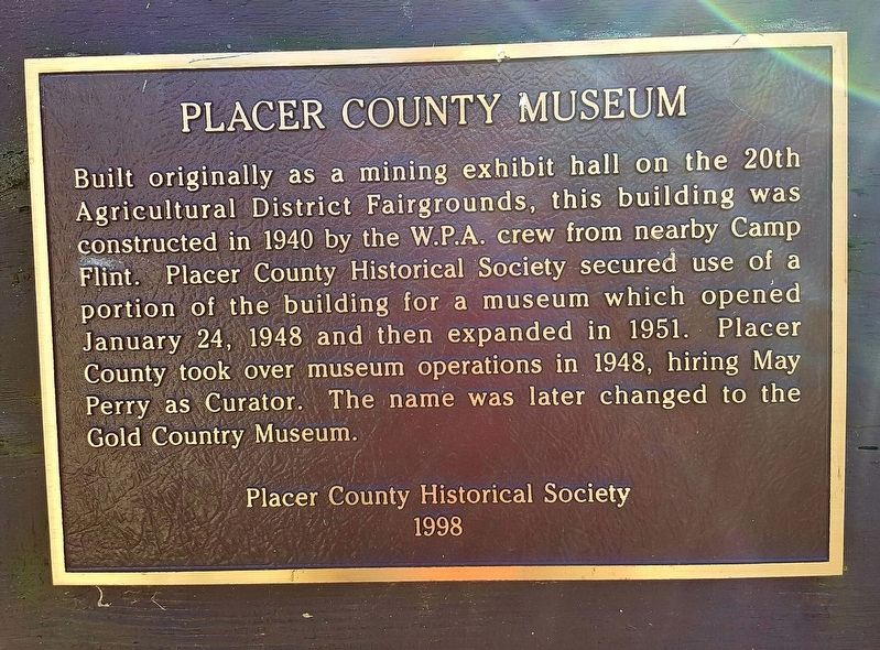 Placer County Museum Marker image. Click for full size.