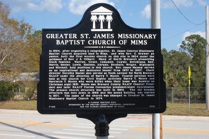 Greater St. James Missionary Baptist Church of Mims Marker image. Click for full size.