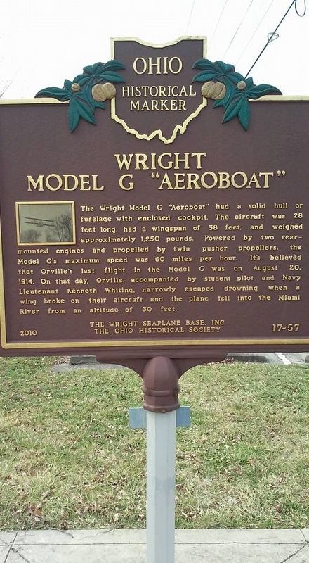The Wright Seaplane Base / Wright Model G "Aeroboat" Marker image. Click for full size.