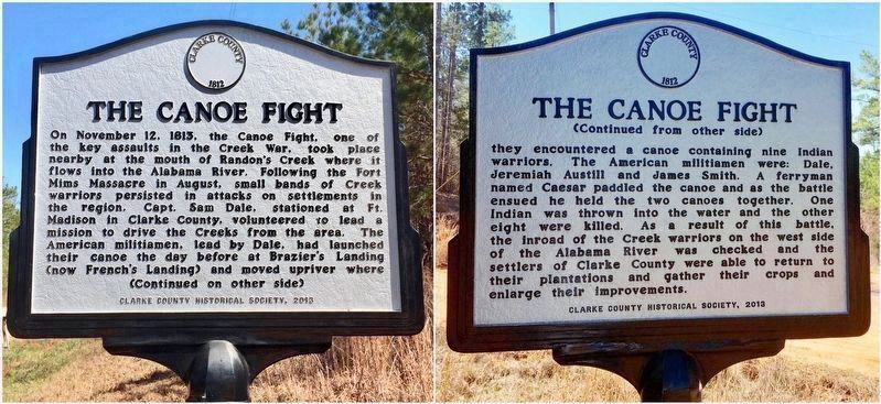 Canoe Fight marker near Gainestown, Alabama. image. Click for full size.
