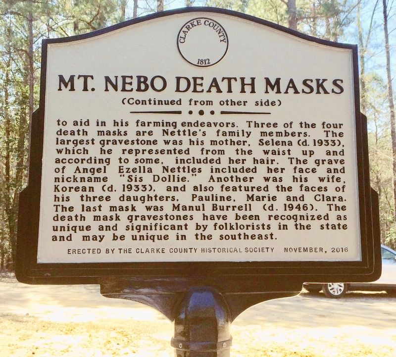 Mt. Nebo Death Masks Marker (Side 2) image. Click for full size.
