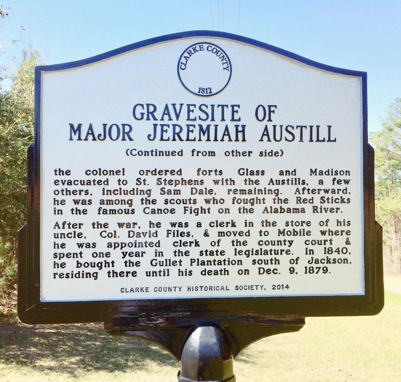 Gravesite of Major Jeremiah Austill Marker (Side 2) image. Click for full size.