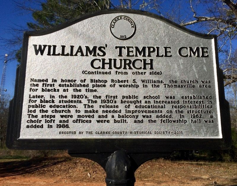 Williams Temple CME Church Marker (Side 2) image. Click for full size.