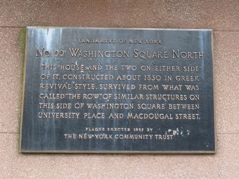 No. 22 Washington Square North Marker. Click for full size. No. 22 Washington Square North Marker image. Click for full size.