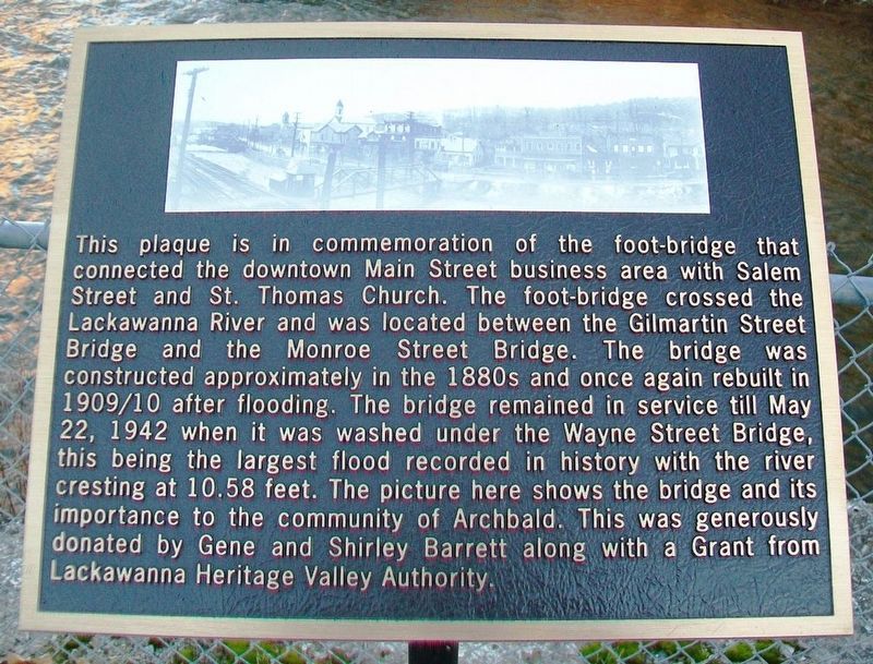 Lackawanna River Foot-Bridge Marker. Click for full size. Lackawanna River Foot-Bridge Marker image. Click for full size.
