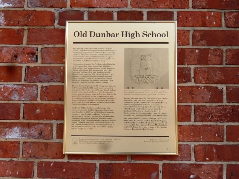 Old Dunbar High School Marker image. Click for full size.