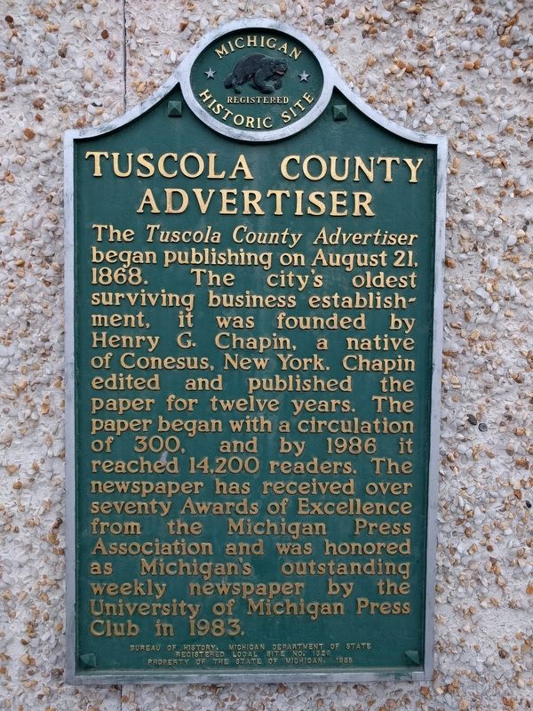 Tuscola County Advertiser Marker image. Click for full size.