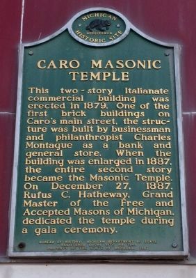 Caro Masonic Temple Marker. Click for full size. Caro Masonic Temple Marker image. Click for full size.