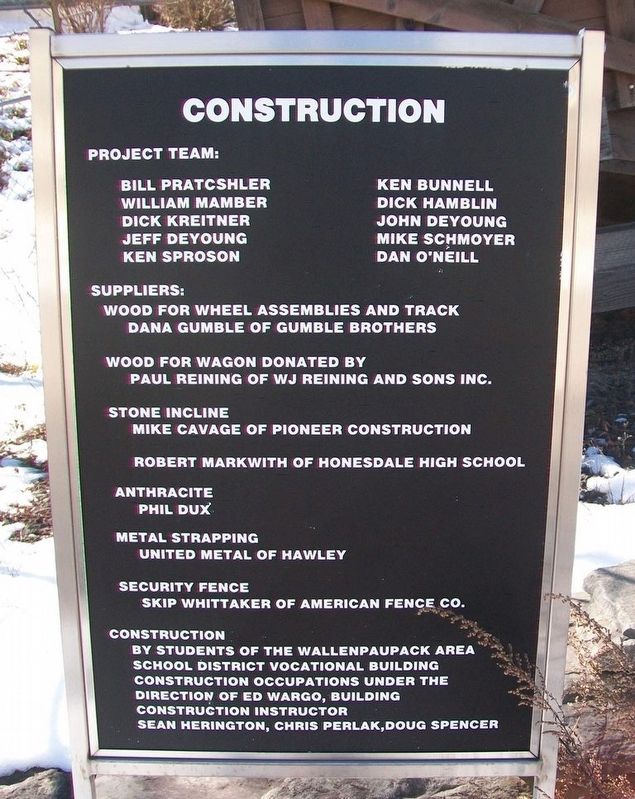 Delaware & Hudson Gravity Railroad Coal Wagon Construction Marker. Click for full size. Delaware & Hudson Gravity Railroad Coal Wagon Construction Marker image. Click for full size.