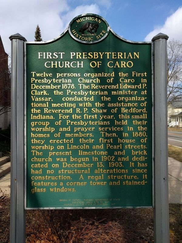 First Presbyterian Church of Caro Marker image. Click for full size.