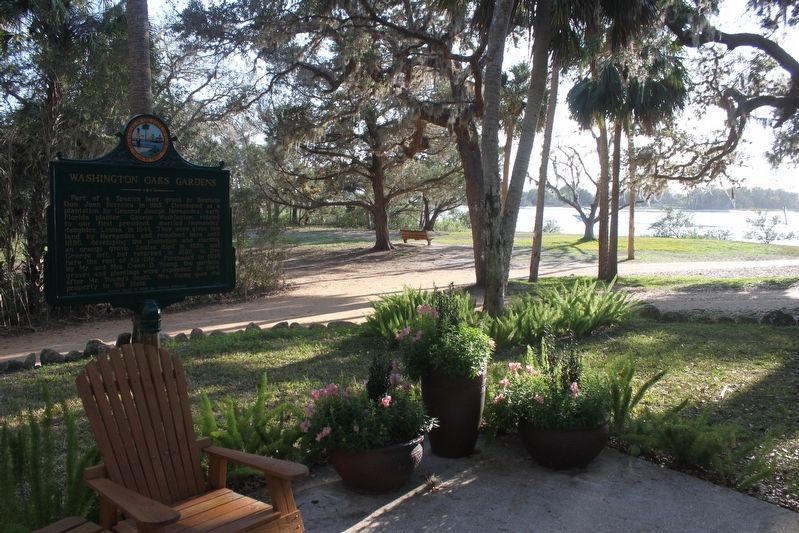 Washington Oaks Gardens Marker with Intercoastal Waterway in background. image. Click for full size.