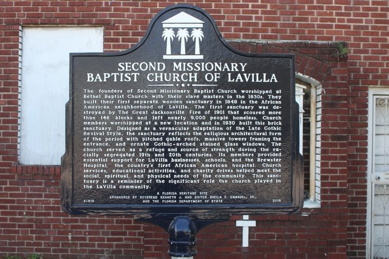 Second Missionary Baptist Church of LaVilla Marker image. Click for full size.