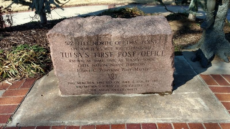 Tulsa's First Post Office Marker. Click for full size. Tulsa's First Post Office Marker image. Click for full size.