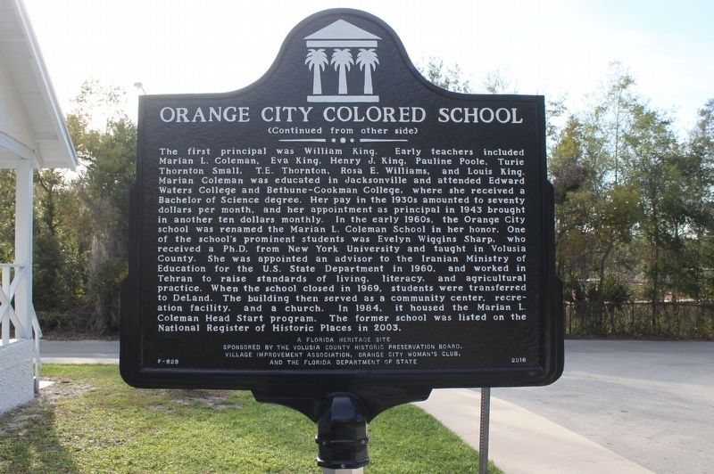 Orange City Colored School Marker Side 2 image. Click for full size.
