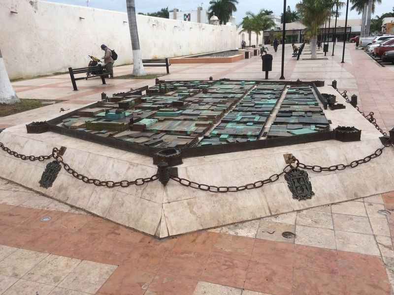 Nearby bronze map of the walled city of Campeche. image. Click for full size.