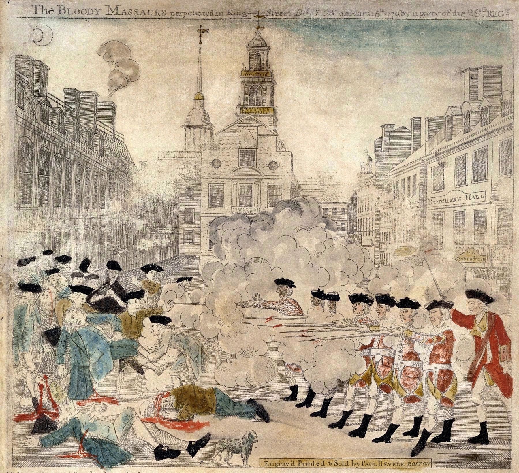 Engraving of the Boston Massacre by Paul Revere image. Click for full size.
