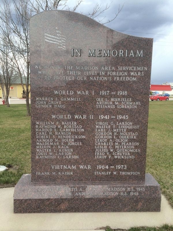 Madison Minnesota Veterans' Memorial Marker. Click for full size. Madison Minnesota Veterans' Memorial Marker image. Click for full size.