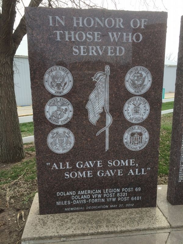 Doland South Dakota Veterans' Memorial Marker image. Click for full size.