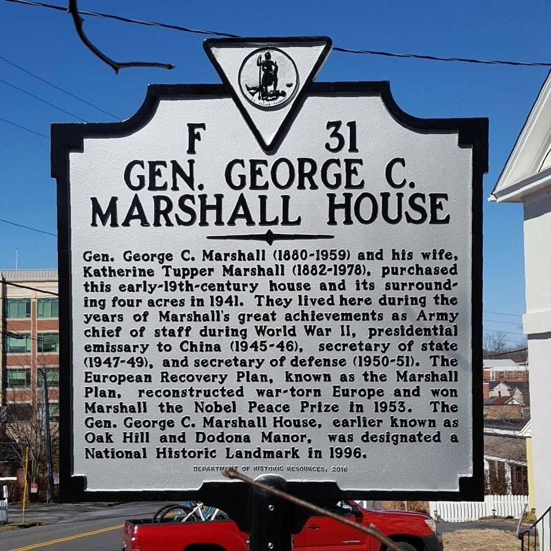 Gen. George C. Marshall House Marker image. Click for full size.