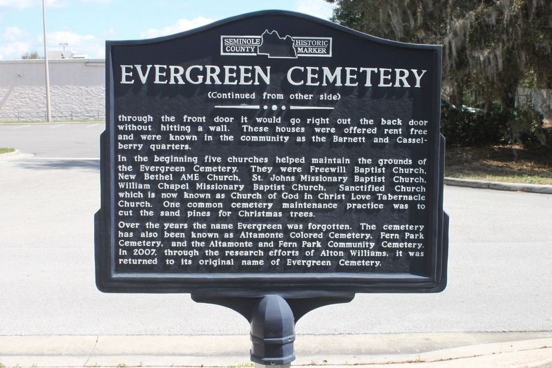 Evergreen Cemetery Marker reverse image. Click for full size.