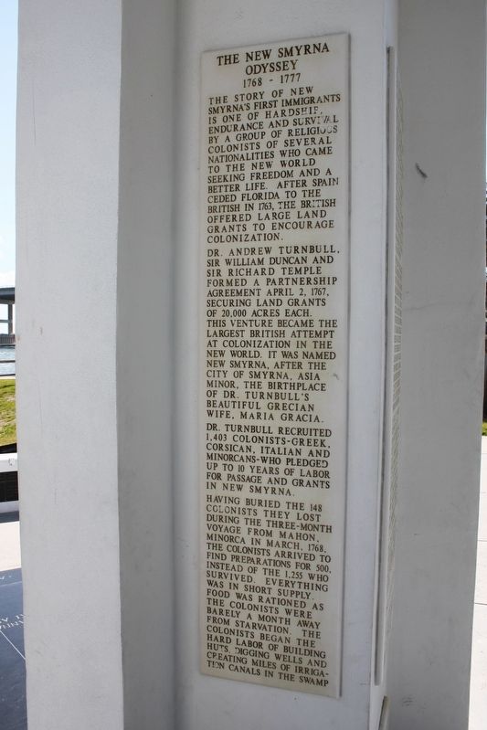 The New Smyrna Odyssey 1768-1777 Marker. Click for full size. The New Smyrna Odyssey 1768-1777 Marker image. Click for full size.
