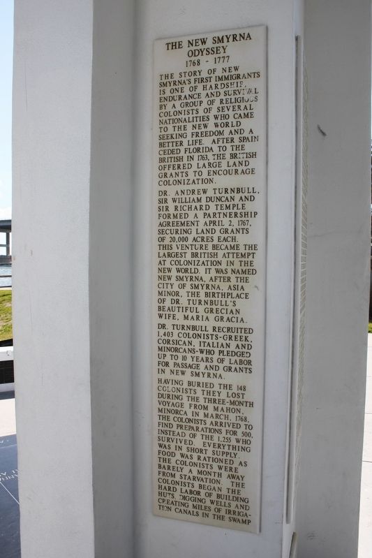 The New Smyrna Odyssey 1768-1777 Marker image. Click for full size.