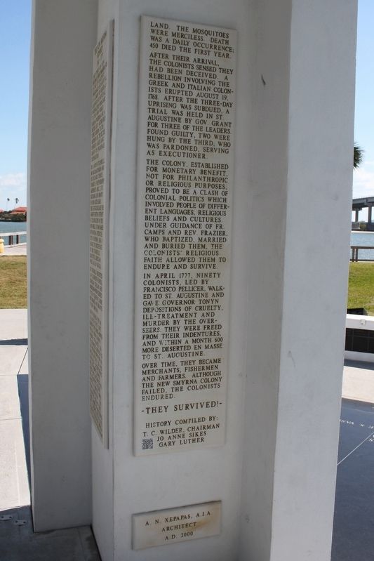 The New Smyrna Odyssey 1768-1777 Marker Side 2 image. Click for full size.