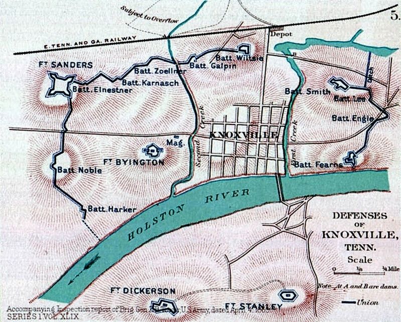 Knoxville Defenses - 1863. Click for full size. Knoxville Defenses - 1863 image. Click for full size.