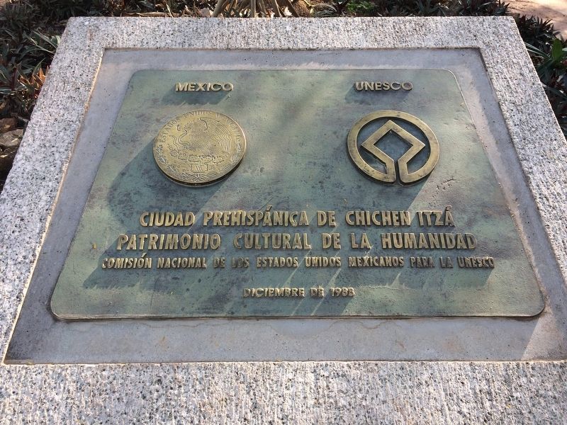 Chichen Itz World Heritage Site dedication marker from December, 1988 image. Click for full size.