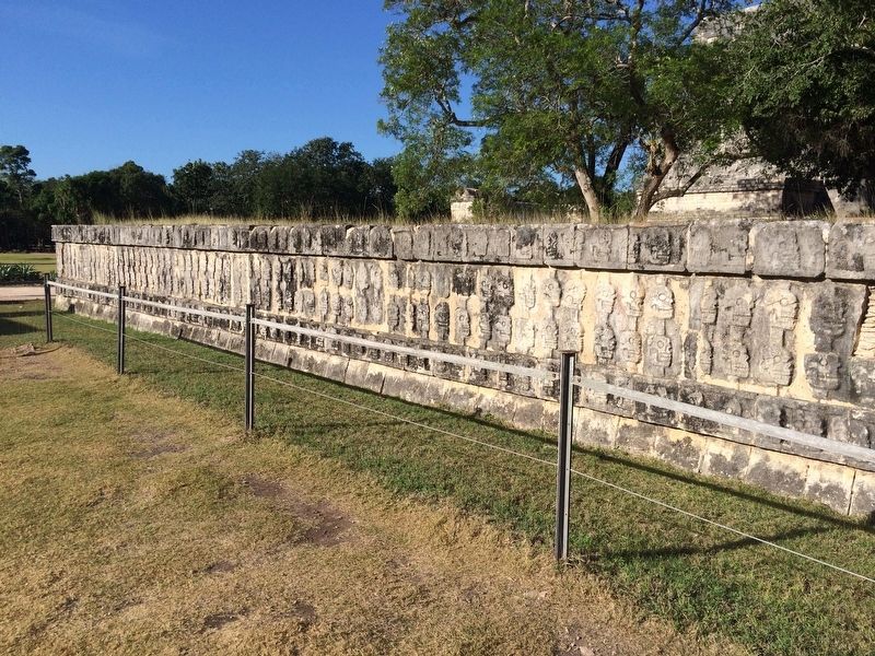 A nearby <i>tzompantli</i>, or wall of skulls. image. Click for full size.