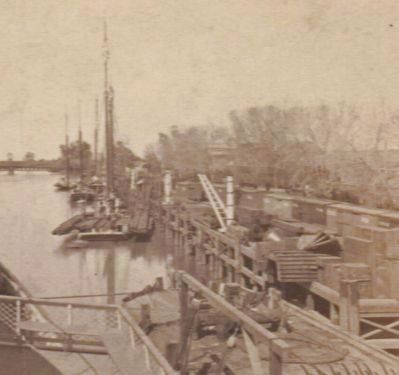 Scow Schooners Unloading Railroad Track at Sacramento. Click for full size. Scow Schooners Unloading Railroad Track at Sacramento image. Click for full size.