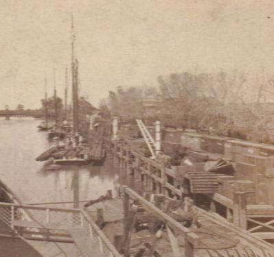 Scow Schooners Unloading Railroad Track at Sacramento image. Click for full size.