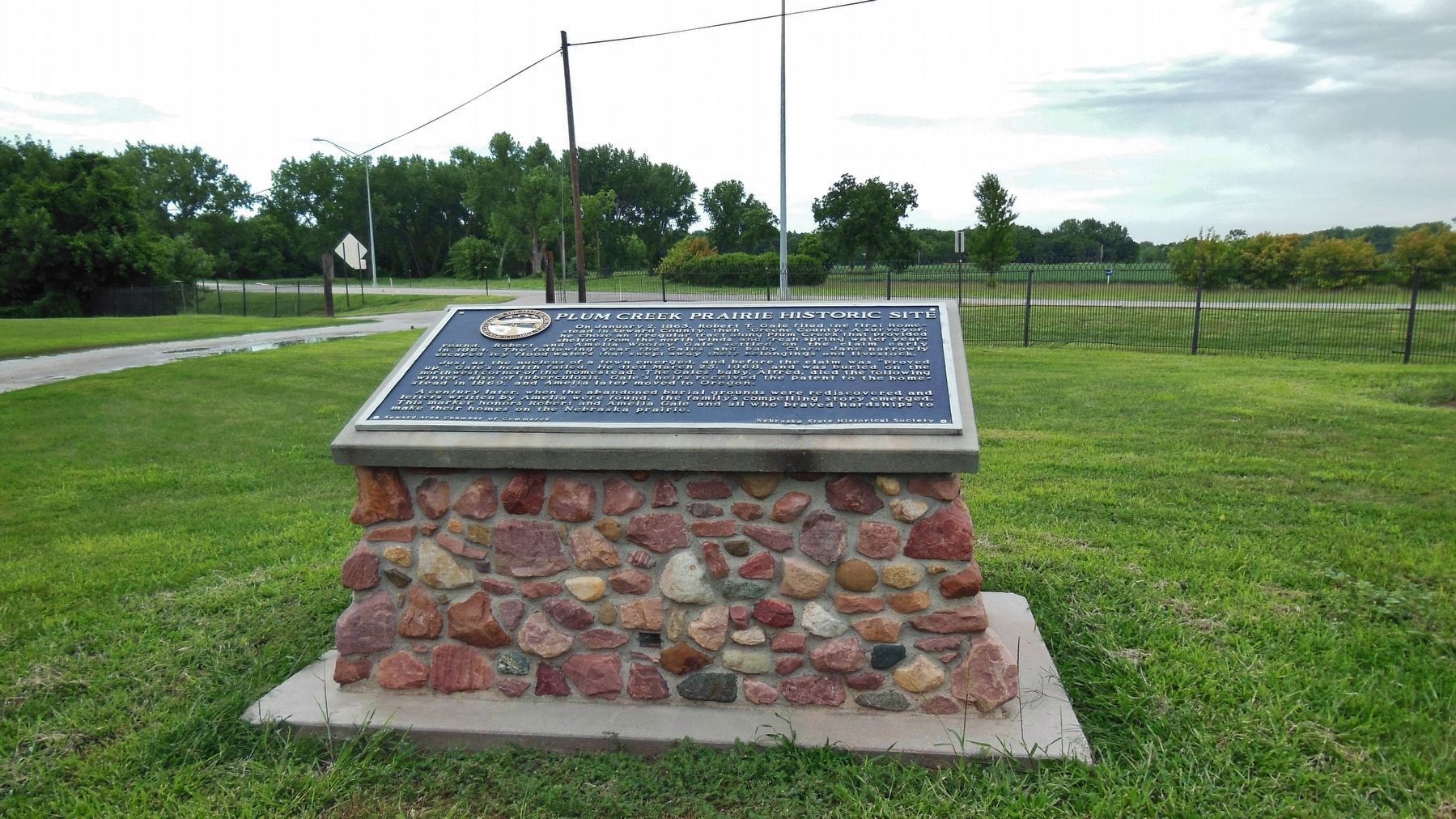 Plum Creek Prairie Historic Site Marker (<b><i>wide view</b></i>) image. Click for full size.