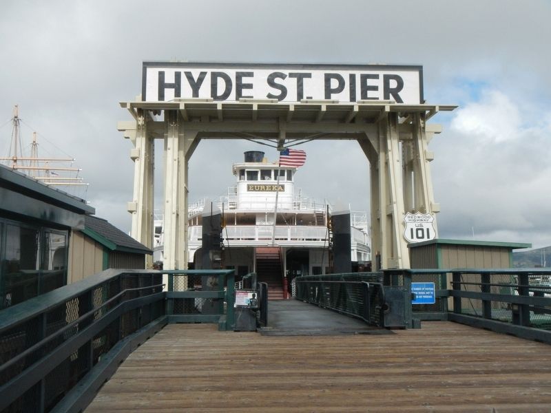 Hyde Street Pier and the ferryboat <i>Eureka</i>. Click for full size. Hyde Street Pier and the ferryboat <i>Eureka</i> image. Click for full size.